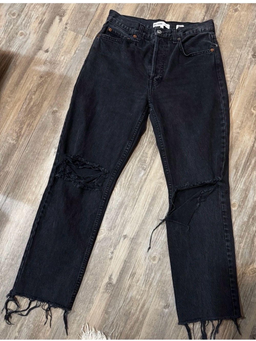 Re/Done High Rise Straight Leg Black Jeans